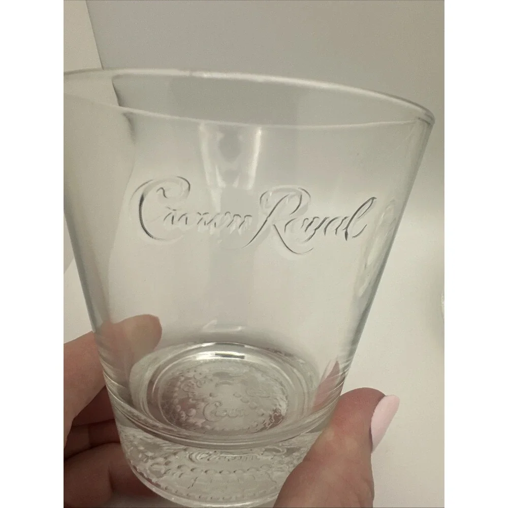 2 Crown Royal Whiskey Rocks Vintage Embossed Logo on Side and Bottom Bar Glasses